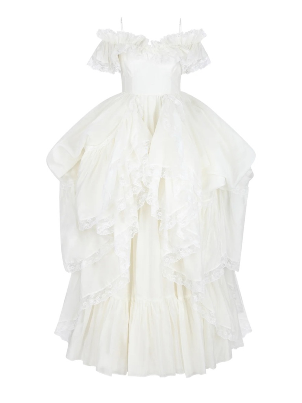 Selkie Off-Shoulder White Ruffled Wedding Gown with Long Train - Picture 5 of 5